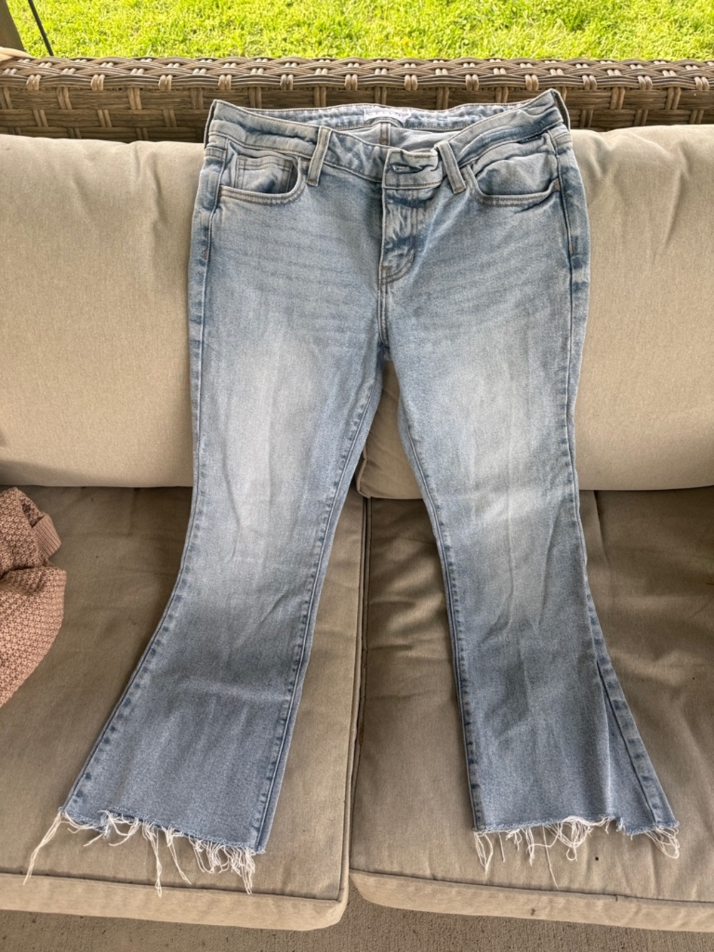 Cello Light Blue Women's Flare Jeans with Raw Hem